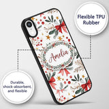 Watercolor Christmas Bow Berry Branch Festive Custom Name Protective Phone Case Mobile Cover Durable Everyday Smartphone Shock Resistant