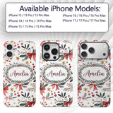 Watercolor Christmas Bow Berry Branch Festive Custom Name Protective Phone Case Mobile Cover Durable Everyday Smartphone Shock Resistant