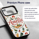 Watercolor Christmas Leaves Santa Printed Design Custom Name Protective Phone Case Mobile Cover Durable Everyday Smartphone Shock Resistant
