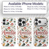 Watercolor Christmas Leaves Santa Printed Design Custom Name Protective Phone Case Mobile Cover Durable Everyday Smartphone Shock Resistant