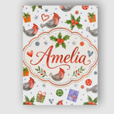 Personalised Name Cute Cardinal Bird Holly Custom  Unique Gift Idea Elegant Feature Canvas Wall Art Print Decor Picture Ready to Hang