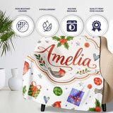 Cute Cardinal Bird Holly Gift Heart Festive Seamless Pattern Lovely  Personalised Custom Name Super Soft Fleece Blanket Bed Sofa Throw