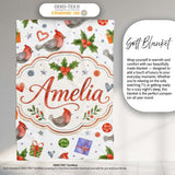 Cute Cardinal Bird Holly Gift Heart Festive Seamless Pattern Lovely  Personalised Custom Name Super Soft Fleece Blanket Bed Sofa Throw
