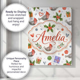 Personalised Name Cute Cardinal Bird Holly Custom  Unique Gift Idea Elegant Feature Canvas Wall Art Print Decor Picture Ready to Hang