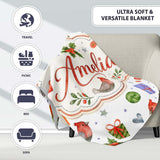 Cute Cardinal Bird Holly Gift Heart Festive Seamless Pattern Lovely  Personalised Custom Name Super Soft Fleece Blanket Bed Sofa Throw