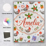 Personalised Name Cute Cardinal Bird Holly Custom  Unique Gift Idea Elegant Feature Canvas Wall Art Print Decor Picture Ready to Hang