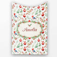 Watercolor Red Bird Ornament Berry Greenery Christmas Seamless  Personalised Custom Name Super Soft Fleece Blanket Bed Sofa Throw