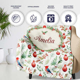 Watercolor Red Bird Ornament Berry Greenery Christmas Seamless  Personalised Custom Name Super Soft Fleece Blanket Bed Sofa Throw