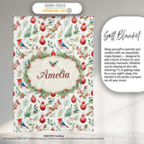 Watercolor Red Bird Ornament Berry Greenery Christmas Seamless  Personalised Custom Name Super Soft Fleece Blanket Bed Sofa Throw