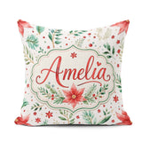 Custom Name Elegant Poinsettia Floral Holiday Botanical Seamless Square Filled Cushion Throw Pillow Sofa Bed Home Decor Zip Washable UK Made