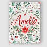 Personalised Name Elegant Poinsettia Floral Custom  Bespoke Interior Contemporary Canvas Wall Art Print Decor Picture Ready to Hang