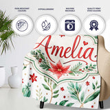 Elegant Poinsettia Floral Holiday Botanical Seamless Pattern Lovely  Personalised Custom Name Super Soft Fleece Blanket Bed Sofa Throw