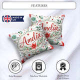 Custom Name Elegant Poinsettia Floral Holiday Botanical Seamless Square Filled Cushion Throw Pillow Sofa Bed Home Decor Zip Washable UK Made