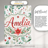 Elegant Poinsettia Floral Holiday Botanical Seamless Pattern Lovely  Personalised Custom Name Super Soft Fleece Blanket Bed Sofa Throw