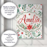 Personalised Name Elegant Poinsettia Floral Custom  Bespoke Interior Contemporary Canvas Wall Art Print Decor Picture Ready to Hang