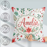 Custom Name Elegant Poinsettia Floral Holiday Botanical Seamless Square Filled Cushion Throw Pillow Sofa Bed Home Decor Zip Washable UK Made