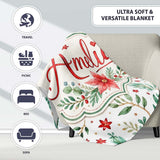 Elegant Poinsettia Floral Holiday Botanical Seamless Pattern Lovely  Personalised Custom Name Super Soft Fleece Blanket Bed Sofa Throw