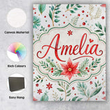 Personalised Name Elegant Poinsettia Floral Custom  Bespoke Interior Contemporary Canvas Wall Art Print Decor Picture Ready to Hang