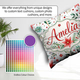 Custom Name Elegant Poinsettia Floral Holiday Botanical Seamless Square Filled Cushion Throw Pillow Sofa Bed Home Decor Zip Washable UK Made