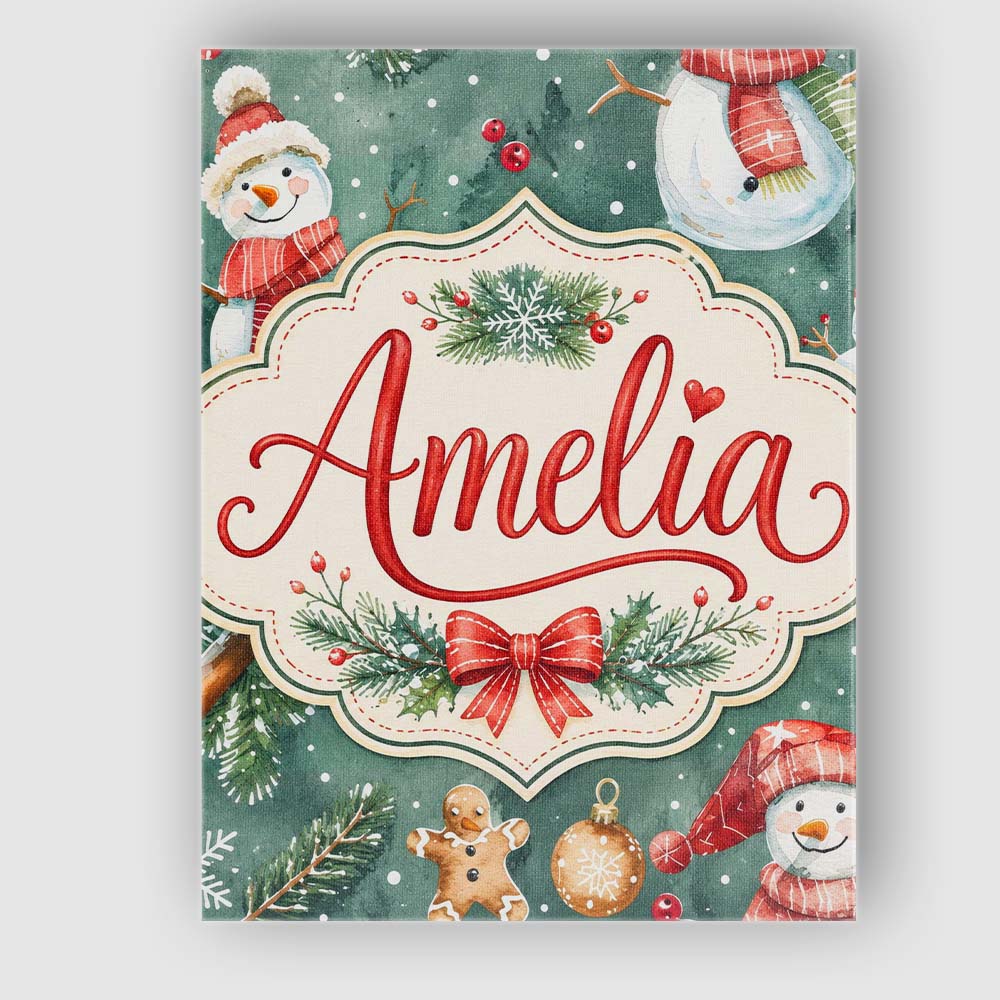 Personalised Name Winter Snowman Gingerbread Custom Bespoke  Contemporary Display Canvas Wall Art Print Decor Picture Ready to Hang