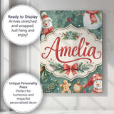Personalised Name Winter Snowman Gingerbread Custom Bespoke  Contemporary Display Canvas Wall Art Print Decor Picture Ready to Hang