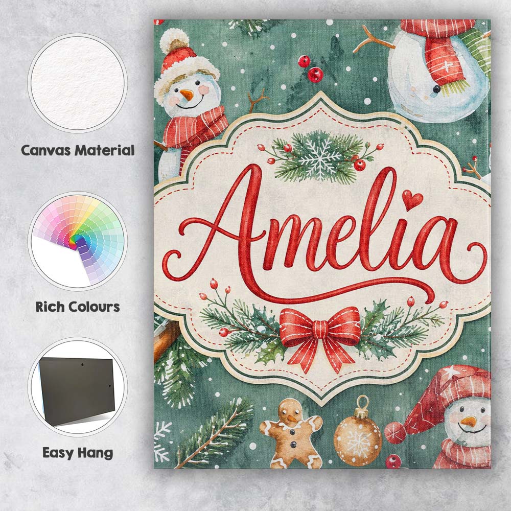 Personalised Name Winter Snowman Gingerbread Custom Bespoke  Contemporary Display Canvas Wall Art Print Decor Picture Ready to Hang