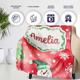 Watercolor Gingerbread Cookie Gift Holly Snowflake Christmas Lovely  Personalised Custom Name Super Soft Fleece Blanket Bed Sofa Throw