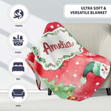Watercolor Gingerbread Cookie Gift Holly Snowflake Christmas Lovely  Personalised Custom Name Super Soft Fleece Blanket Bed Sofa Throw