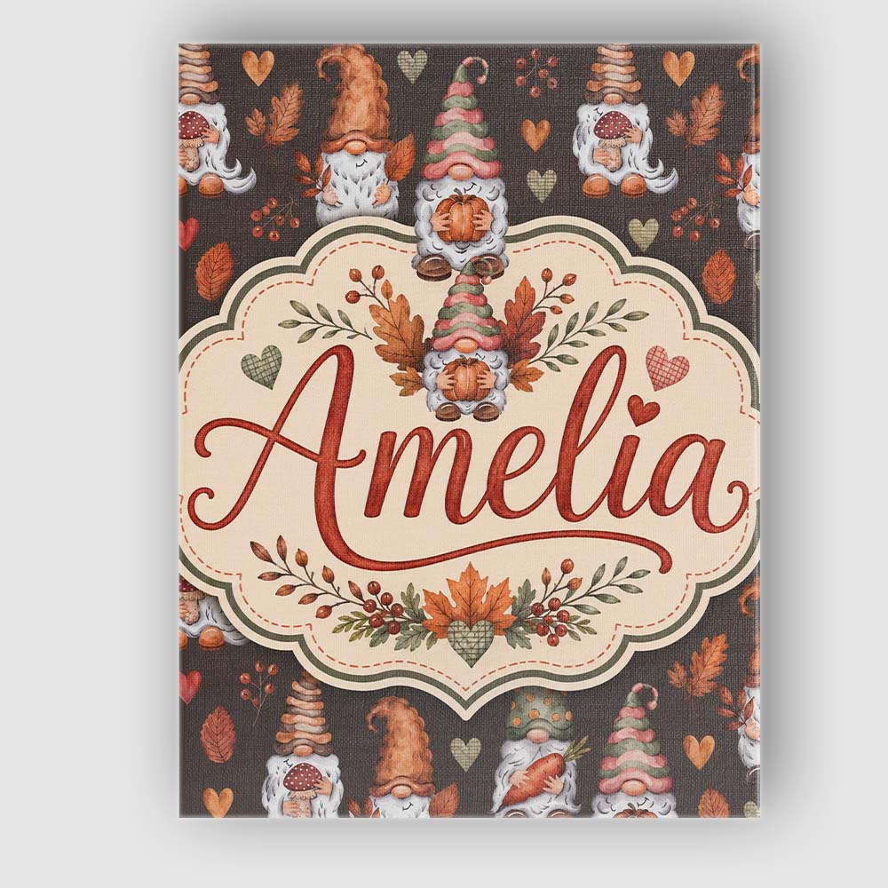 Personalised Name Cute Autumn Gnome Pumpkin Custom  Bespoke Interior Contemporary Canvas Wall Art Print Decor Picture Ready to Hang