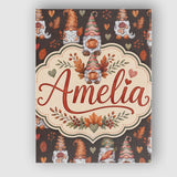 Personalised Name Cute Autumn Gnome Pumpkin Custom  Bespoke Interior Contemporary Canvas Wall Art Print Decor Picture Ready to Hang
