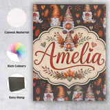 Personalised Name Cute Autumn Gnome Pumpkin Custom  Bespoke Interior Contemporary Canvas Wall Art Print Decor Picture Ready to Hang