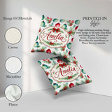 Custom Name Watercolor Christmas Baubles Berry Greenery Seamless Square Filled Cushion Throw Pillow Sofa Bed Home Decor Zip Washable UK Made