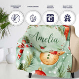 Cute Gingerbread Snowman Candy Cane Gift Holiday Seamless Pattern  Personalised Custom Name Super Soft Fleece Blanket Bed Sofa Throw