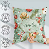 Custom Name Cute Gingerbread Snowman Candy Cane Holiday Seamless Square Filled Cushion Throw Pillow Sofa Bed Home Decor Zip Washable UK Made