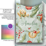 Cute Gingerbread Snowman Candy Cane Gift Holiday Seamless Pattern  Personalised Custom Name Super Soft Fleece Blanket Bed Sofa Throw