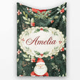 Watercolor Santa Claus Winter Foliage Dark Green Seamless Pattern  Personalised Custom Name Super Soft Fleece Blanket Bed Sofa Throw