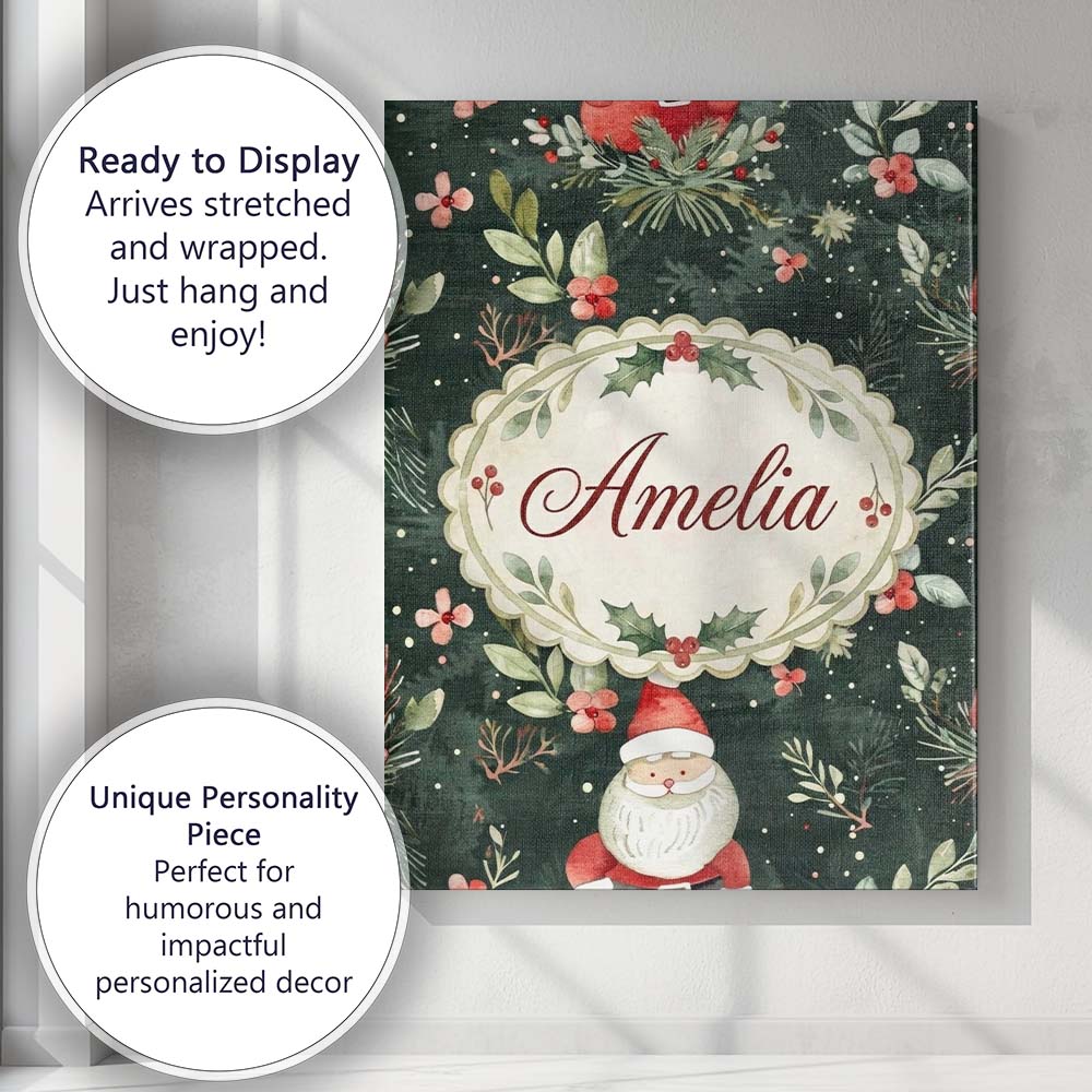 Personalised Name Watercolor Santa Claus Custom  Unique Gift Idea Elegant Feature Canvas Wall Art Print Decor Picture Ready to Hang