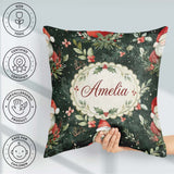 Custom Name Watercolor Santa Claus Winter Foliage Green Seamless Square Filled Cushion Throw Pillow Sofa Bed Home Decor Zip Washable UK Made