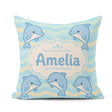 Custom Name Cute Dolphin Waves Cartoon Animal Pattern Cute Gift Square Filled Cushion Throw Pillow Sofa Bed Home Decor Zip Washable UK Made