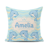 Custom Name Cute Dolphin Waves Cartoon Animal Pattern Cute Gift Square Filled Cushion Throw Pillow Sofa Bed Home Decor Zip Washable UK Made