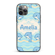 Cute Dolphin Waves Cartoon Animal Pattern Cute Custom Name Protective Phone Case Mobile Cover Durable Everyday Smartphone Shock Resistant