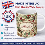 Personalized Custom Name Classic Vintage Christmas Toys Tree Santa Festive Seamless Pattern 11oz Ceramic Coffee Tea Mug White Large Handle