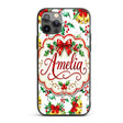 Watercolor Holly Berry Gold Bell Red Bow Festive Custom Name Protective Phone Case Mobile Cover Durable Everyday Smartphone Shock Resistant