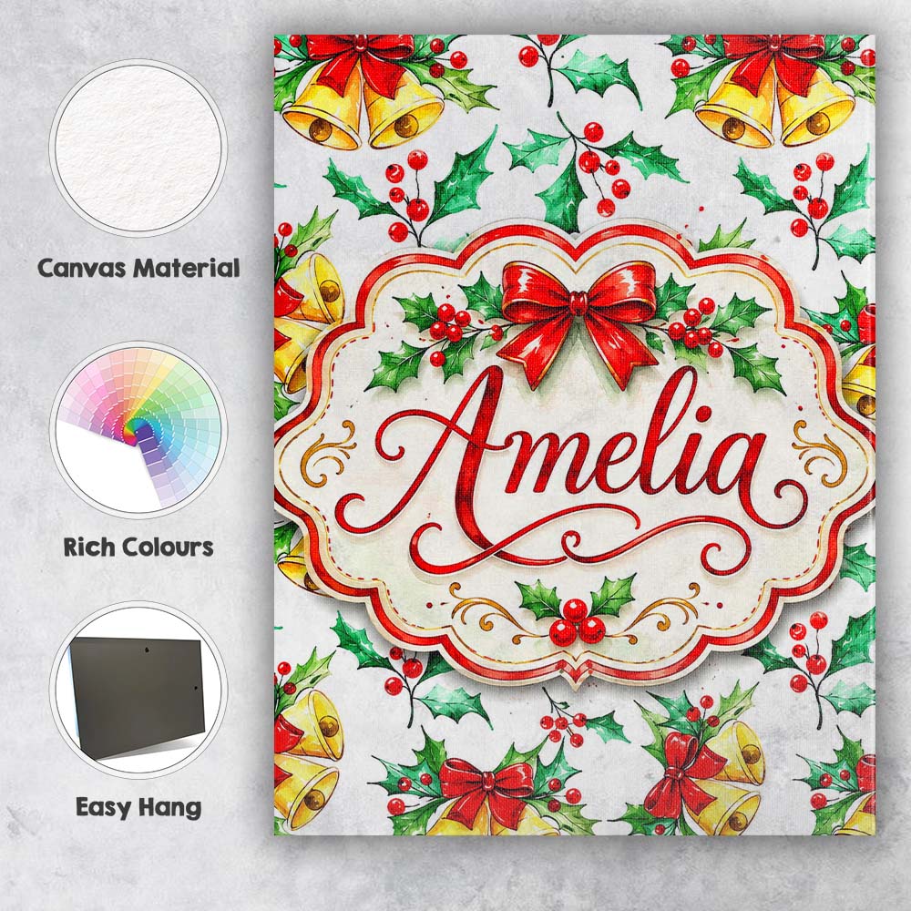Personalised Name Watercolor Holly Berry Custom  Unique Gift Idea Elegant Feature Canvas Wall Art Print Decor Picture Ready to Hang