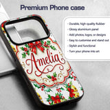 Watercolor Holly Berry Gold Bell Red Bow Festive Custom Name Protective Phone Case Mobile Cover Durable Everyday Smartphone Shock Resistant
