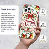 Watercolor Holly Berry Gold Bell Red Bow Festive Custom Name Protective Phone Case Mobile Cover Durable Everyday Smartphone Shock Resistant