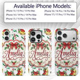 Watercolor Holly Berry Gold Bell Red Bow Festive Custom Name Protective Phone Case Mobile Cover Durable Everyday Smartphone Shock Resistant