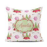 Custom Name Unicorn Christmas Poinsettia Floral Fantasy Seamless Square Filled Cushion Throw Pillow Sofa Bed Home Decor Zip Washable UK Made