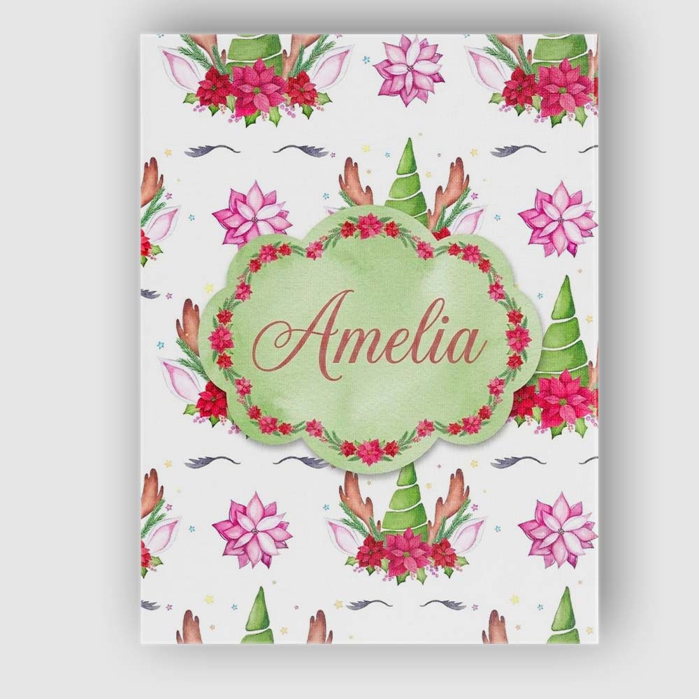 Personalised Name Cute Unicorn Christmas Custom  Unique Gift Idea Elegant Feature Canvas Wall Art Print Decor Picture Ready to Hang