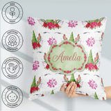 Custom Name Unicorn Christmas Poinsettia Floral Fantasy Seamless Square Filled Cushion Throw Pillow Sofa Bed Home Decor Zip Washable UK Made